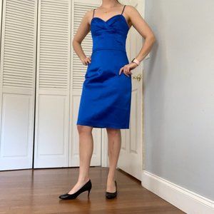 Blue Satin Bustier Dress Prom / Club Sz 2 EUC